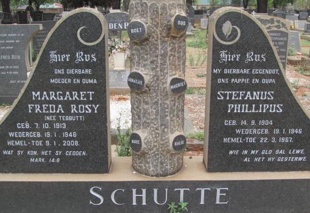 SCHUTTE Stefanus Phillipus 1904-1967 &amp; Margaret Freda Rosy TEBBUTT 1913-2008
