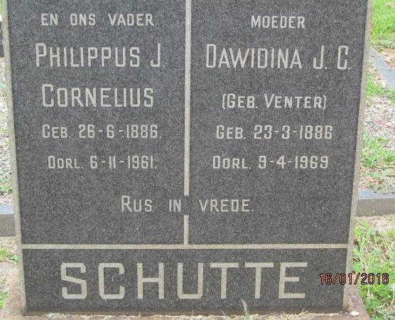 SCHUTTE Philippus J. Cornelius 1886-1961 &amp; Dawidina J.C VENTER 1886-1969