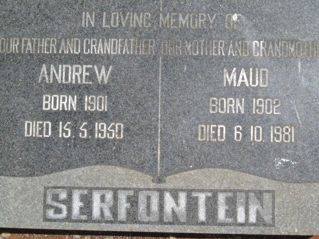 SERFONTEIN Andrew 1901-1950 &amp; Maud 1902-1981