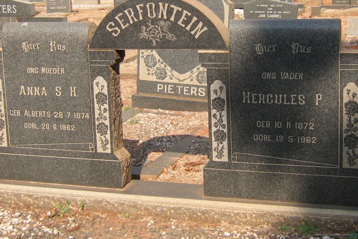 SERFONTEIN Hercules P. 1872-1962 &amp; Anna S.H. ALBERTS 1874-1962