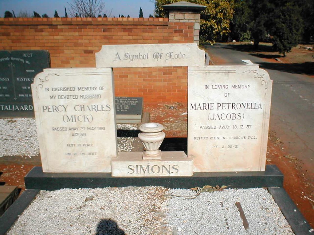 SIMONS Percy Charles -1961 &amp; Marie Petronella JACOBS  -1987
