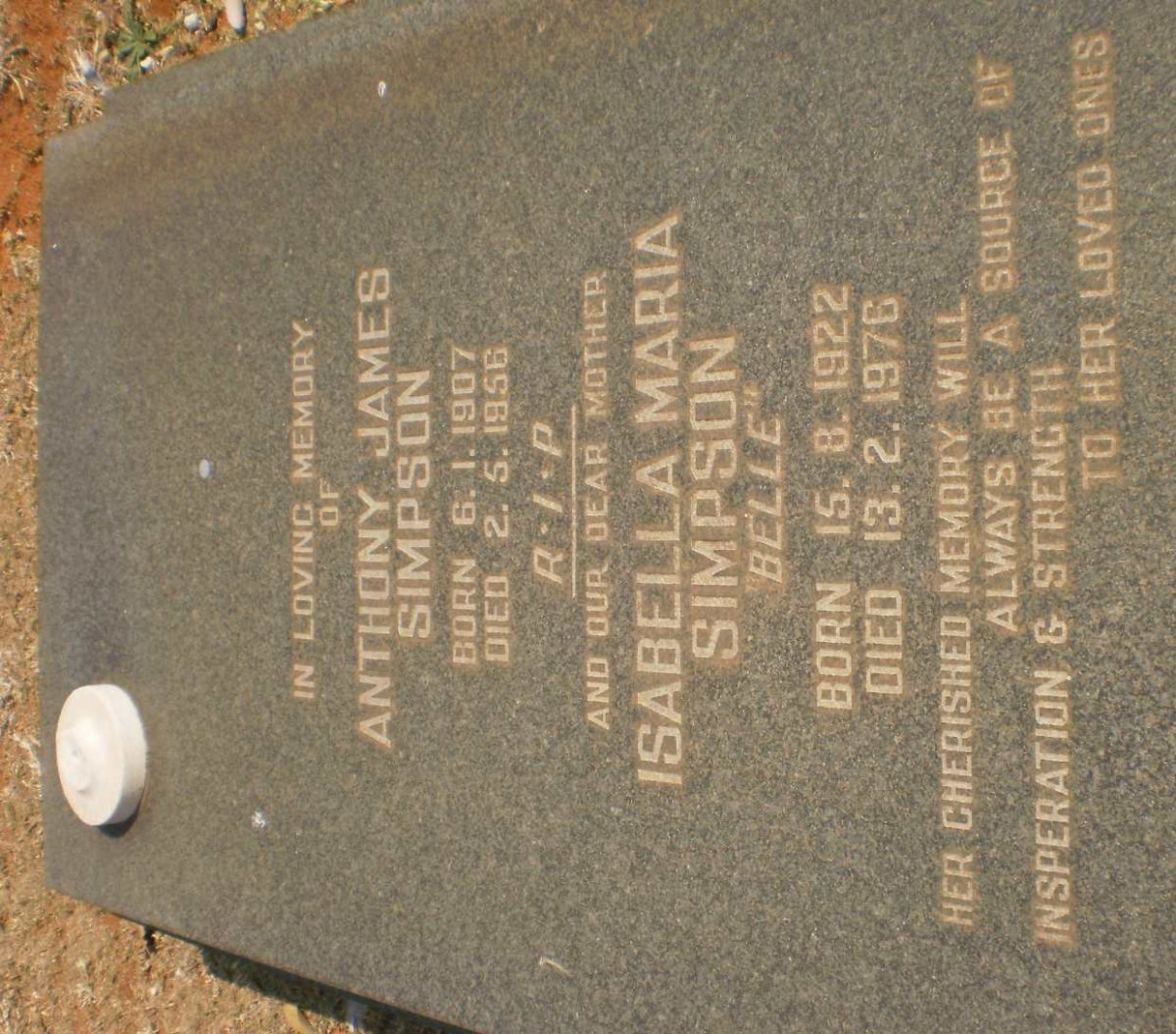 SIMPSON Anthony James 1907-1956 &amp; Isabella Maria 1922-1976