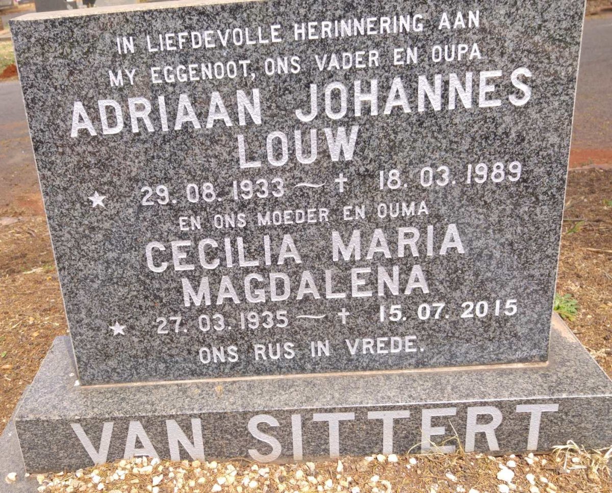 SITTERT Adriaan Johannes Louw, van 1933-1998 &amp; Cecilia Maria Magdalena 1935-2015