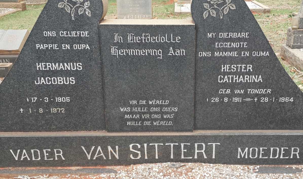 SITTERT Hermanus Jacobus, van 1905-1972 &amp; Hester Catharina VAN TONDER 1911-1964