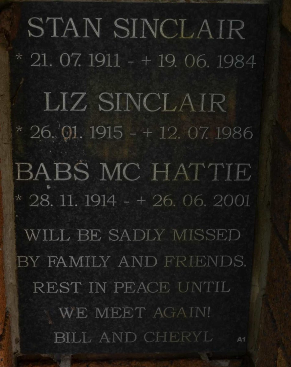 SINCLAIR Stan 1911-1984 &amp; Liz 1915-1986 :: McHATTIE Babs 1914-2001