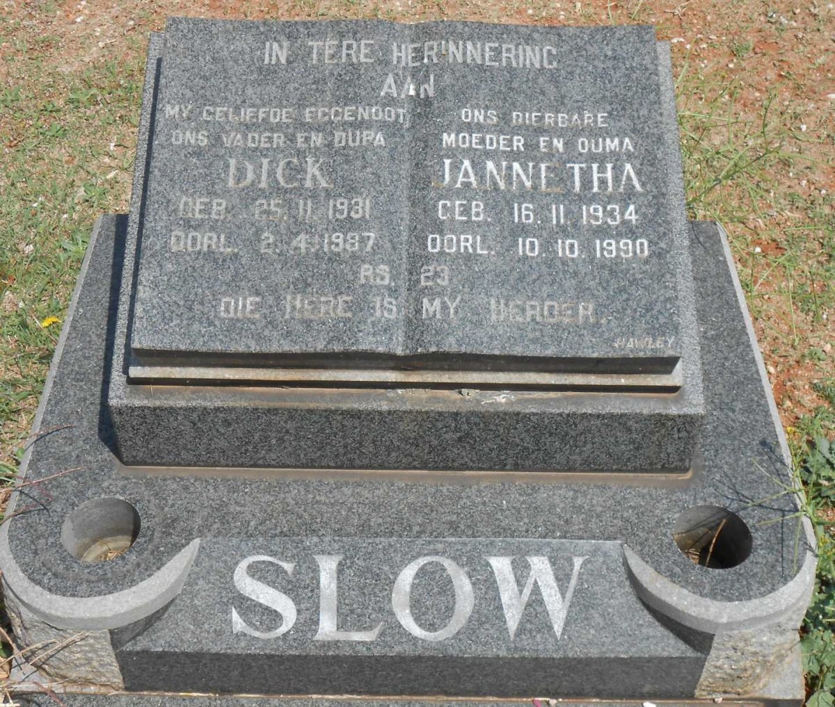 SLOW Dick 1931-1987 &amp; Jannetha 1934-1990
