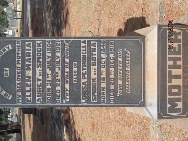SMOOK Louisa Petronella nee BOTHA 1846-1916 :: AURET Ellen Maria nee SMOOK 1864-1921