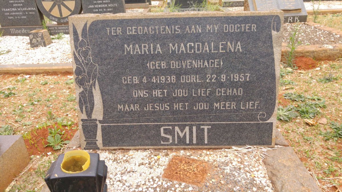 SMIT Maria Magdalena nee DUVENHAGE 1936-1957