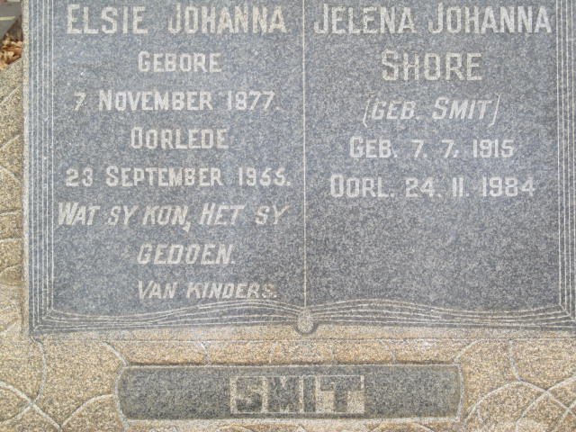 SMIT Elsie Johanna 1877-1955 :: SHORE Jelena Johanna nee SMIT 1915-1984