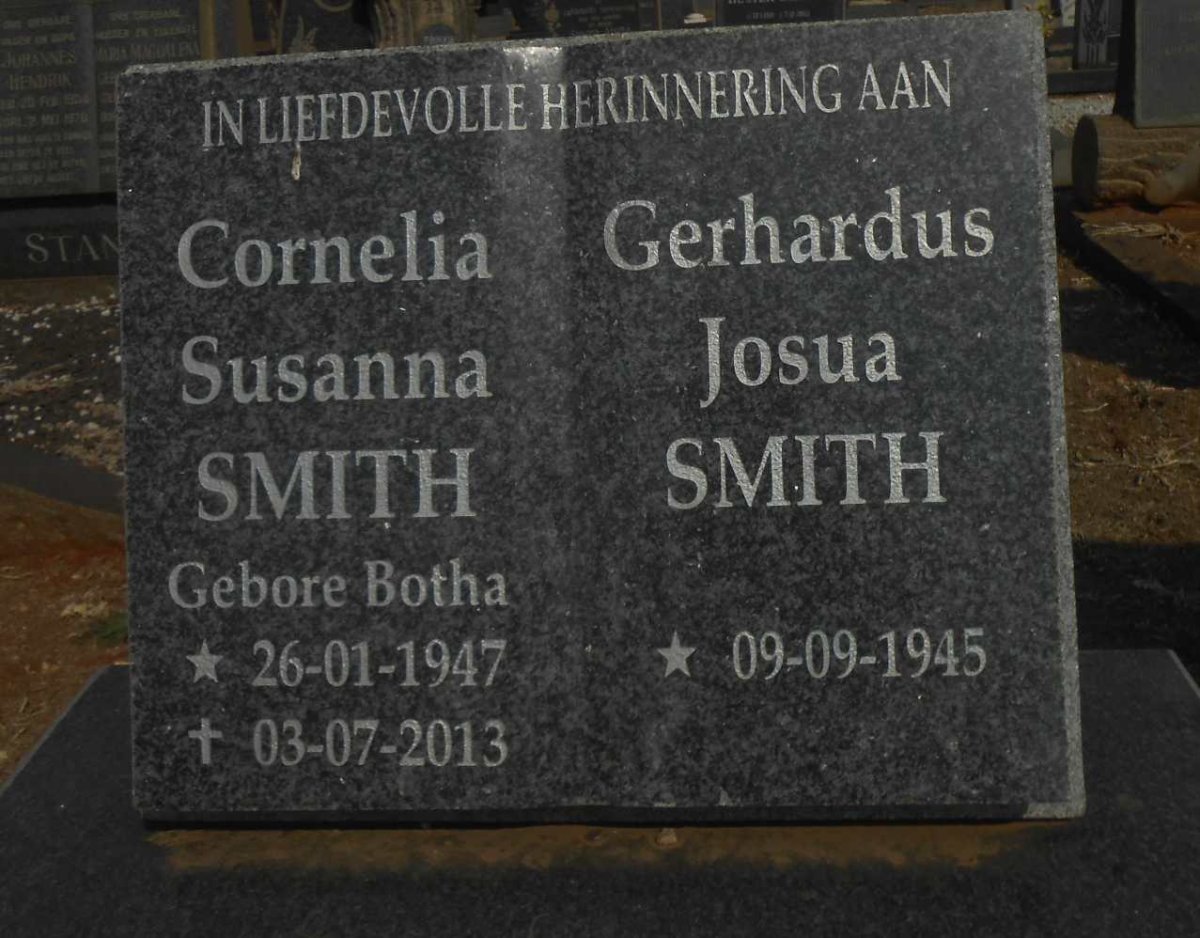 SMITH Gerhardus Josua 1945- &amp; Cornelia Susanna BOTHA 1947-2013