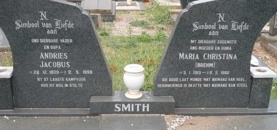 SMITH Andries Jacobus 1909-1998 &amp; Maria Christina BREHM 1913-1982