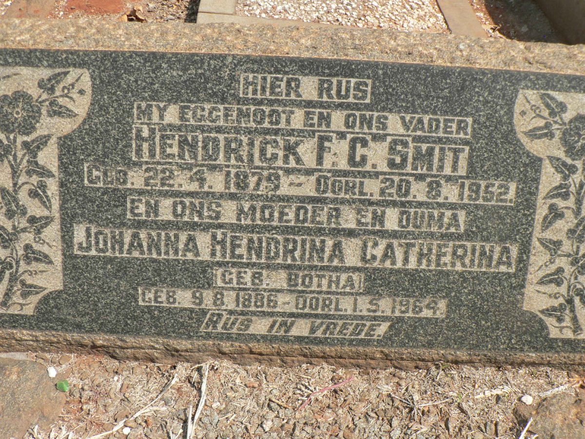 SMIT Hendrick F.C. 1879-1952 &amp; Johanna Hendrina Catherina BOTHA 1886-1964