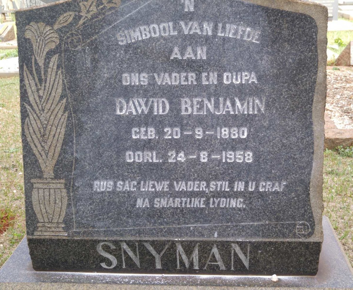 SNYMAN Dawid Benjamin 1880-1958