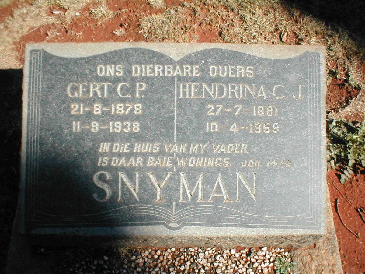 SNYMAN Gert C.P. 1878-1938 &amp; Hendrina C.J. 1881-1959