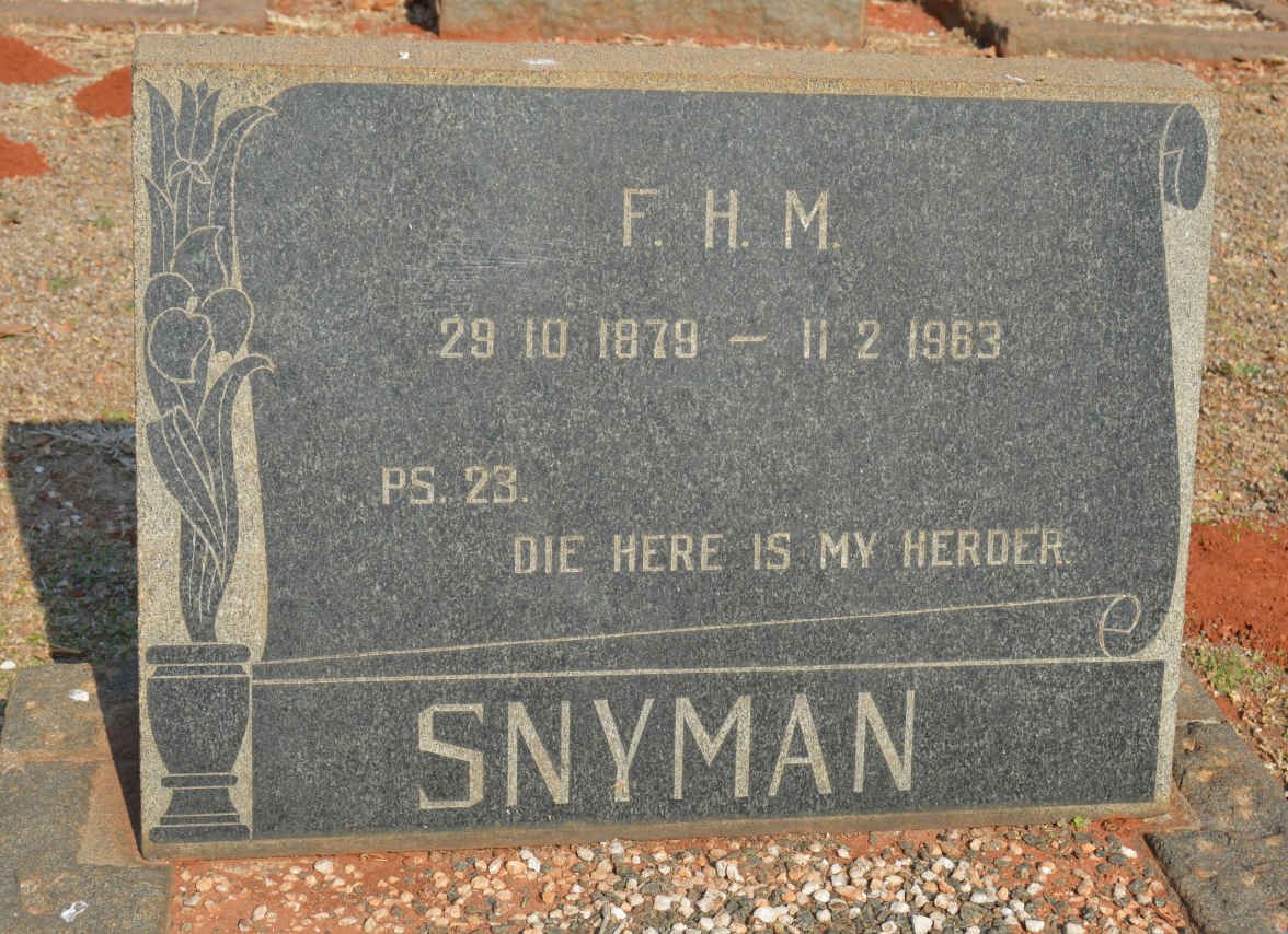 SNYMAN F.H.M. 1879-1963
