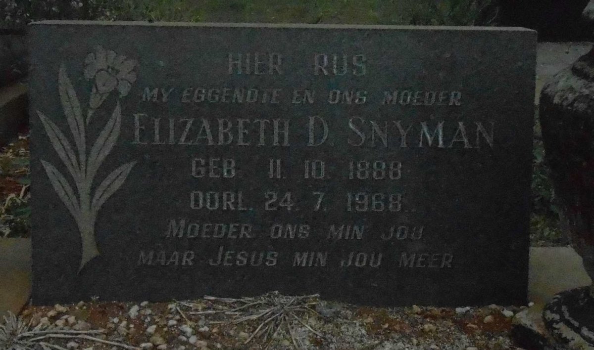 SNYMAN Elizabeth D. 1888-1968