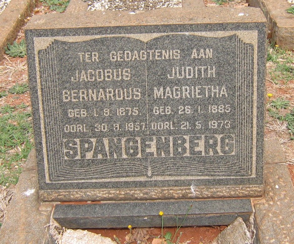 SPANGENBERG Jacobus Bernardus 1875-1957 &amp; Judith Magrietha 1885-1973