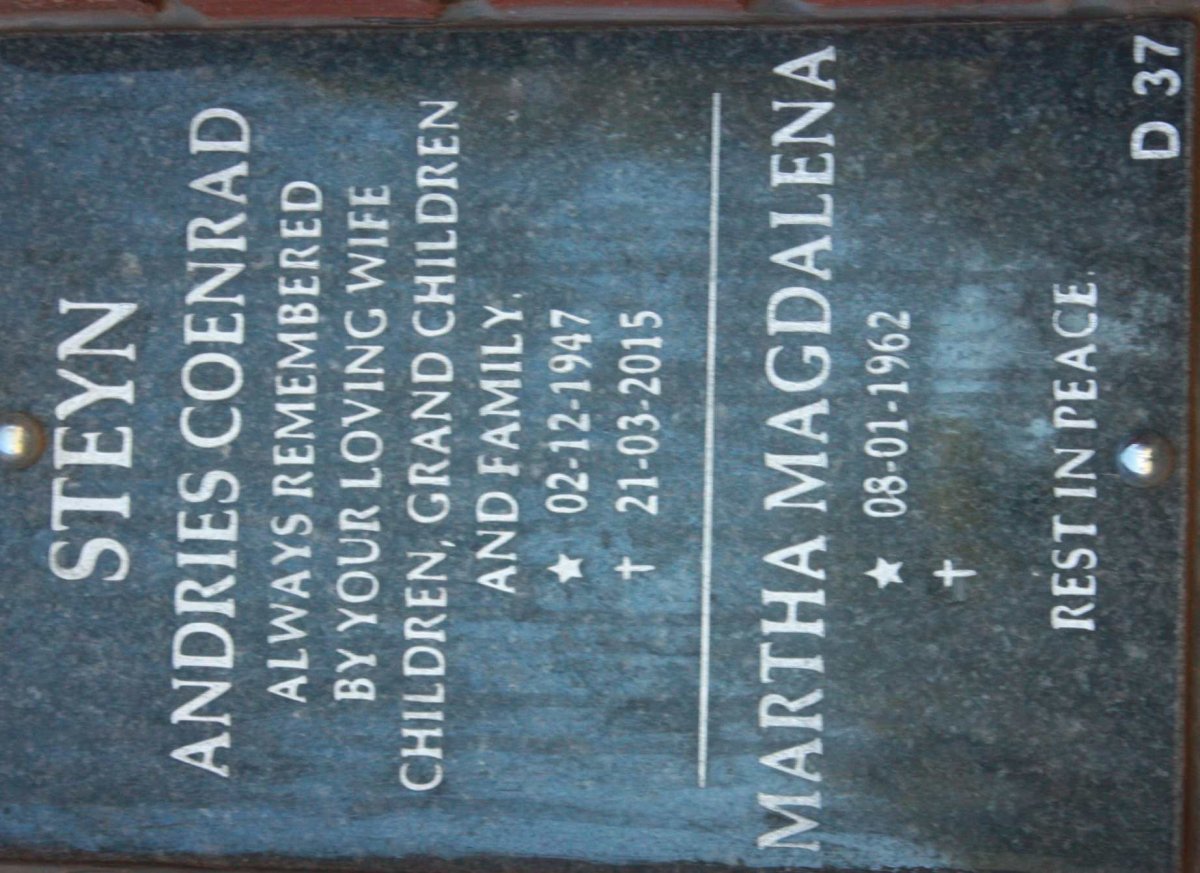 STEYN Andries Coenrad 1947-2015 &amp; Martha Magdalena 1962-