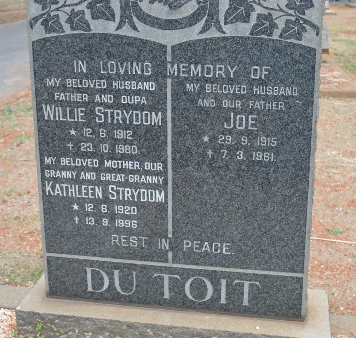 STRYDOM Willie 1912-1980 &amp; Kathleen 1920-1996 :: DU TOIT Joe 1915-1961