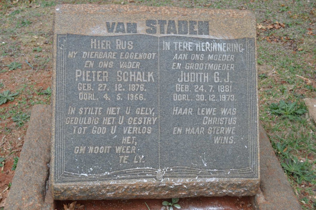 STADEN Pieter Schalk, van 1876-1956 &amp; Judith G.J. 1881-1973