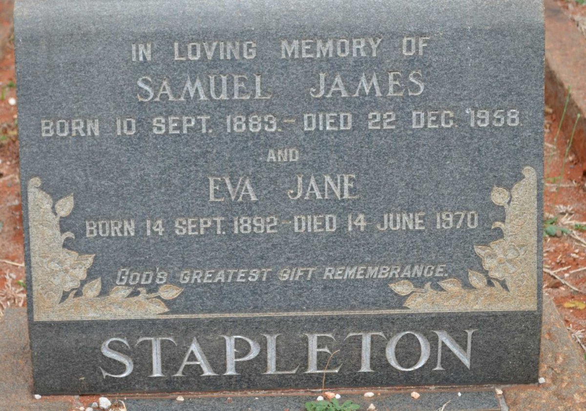 STAPLETON Samuel James 1883-1958 &amp; Eva Jane 1892-1970