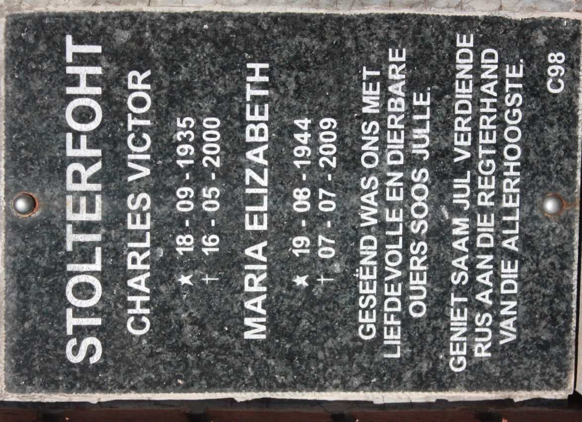 STOLTERFOHT Charles Victor 1935-2000 &amp; Maria Elizabeth 1944-2009
