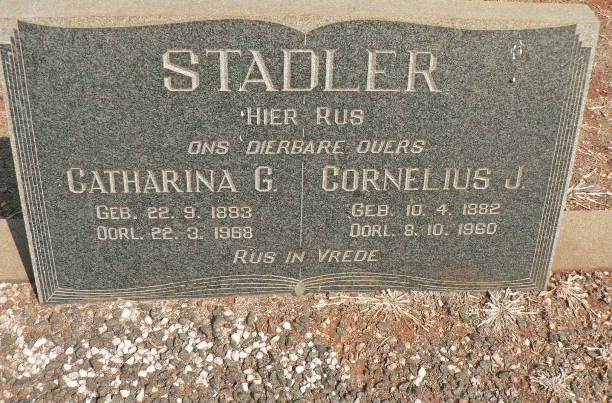 STADLER Cornelius J. 1882-1960 &amp; Catharina G. 18?3-1968