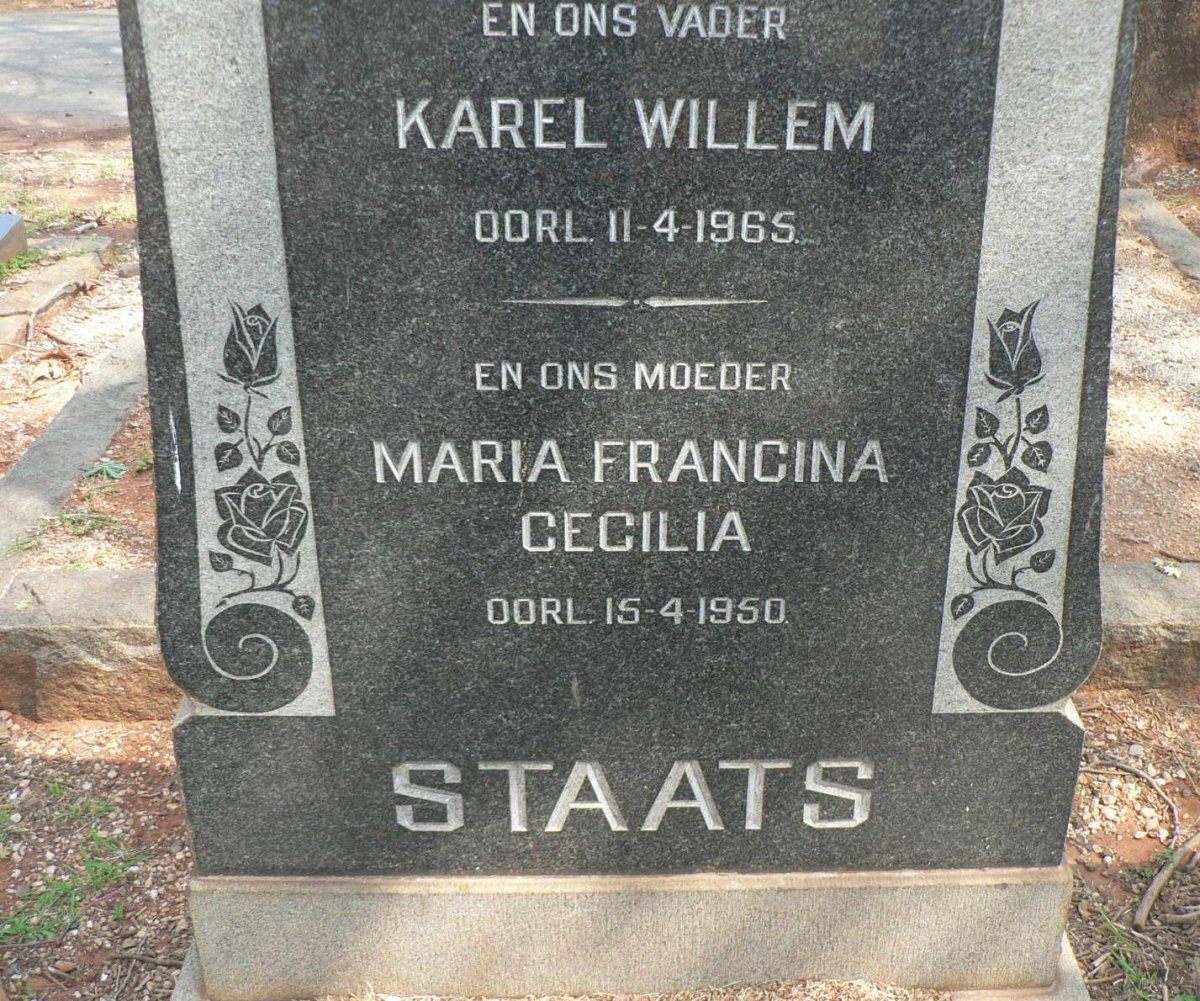 STAATS Karel Willem -1965 &amp; Maria Francina Cecilia -1950