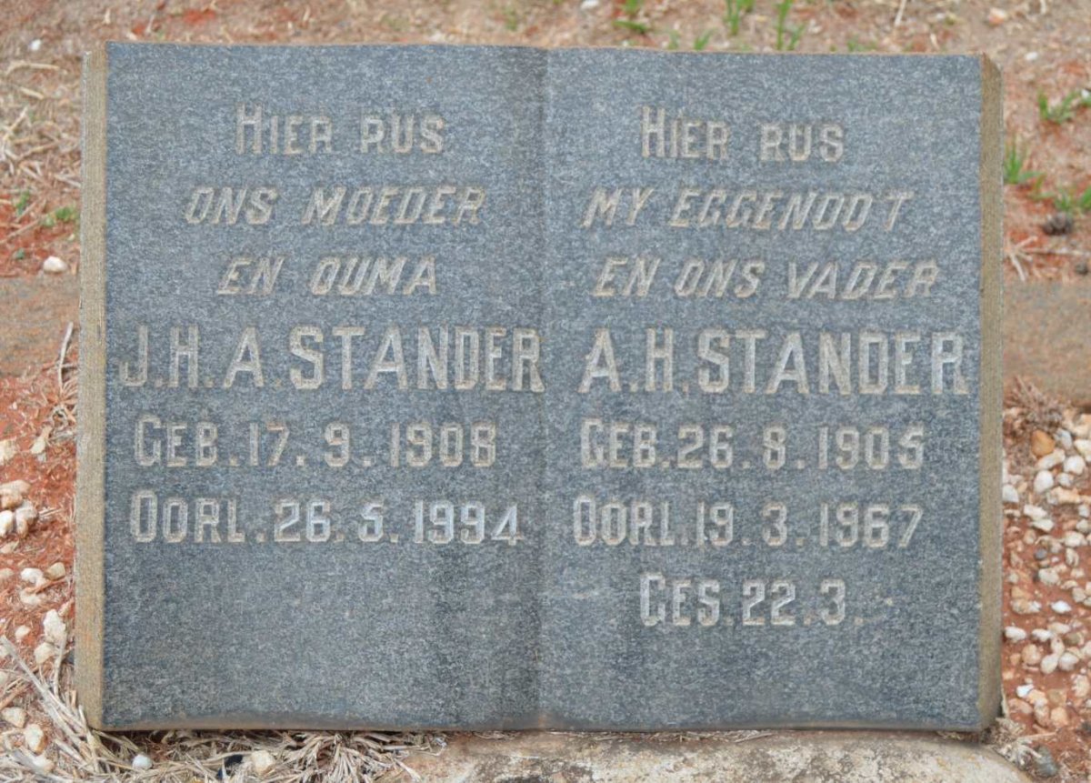 STANDER A.H. 1905-1967 &amp; J.H.A. 1908-1994