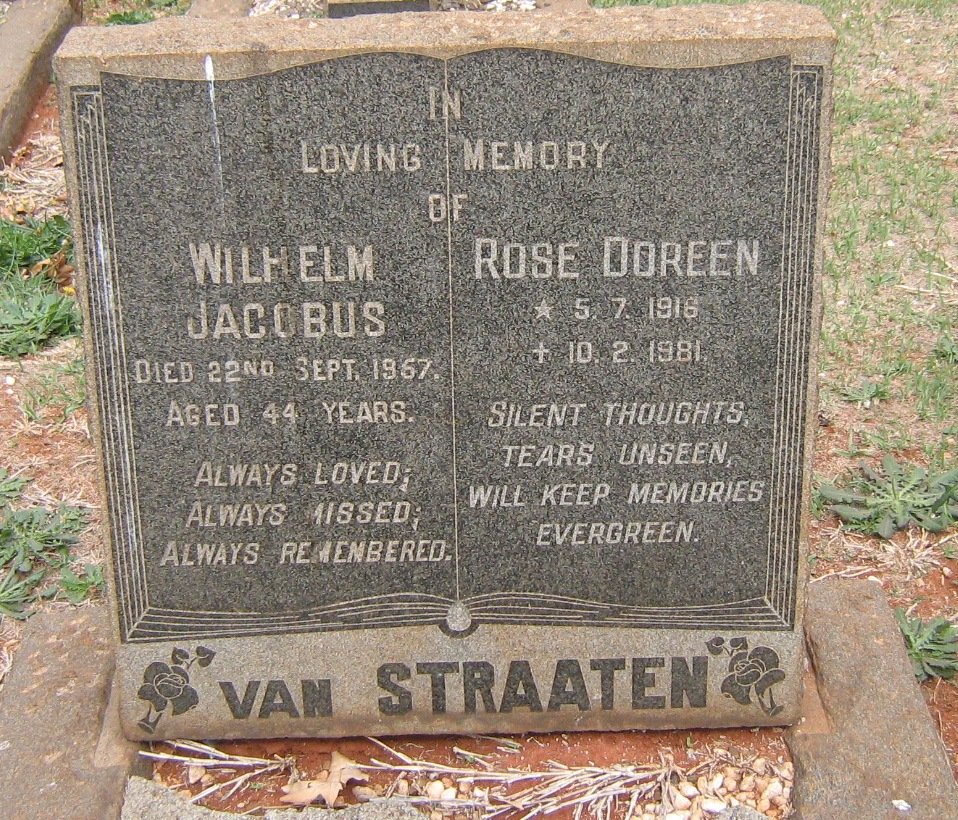 STRAATEN Wilhelm Jacobus, van -1967 &amp; Rose Doreen 1916-1981