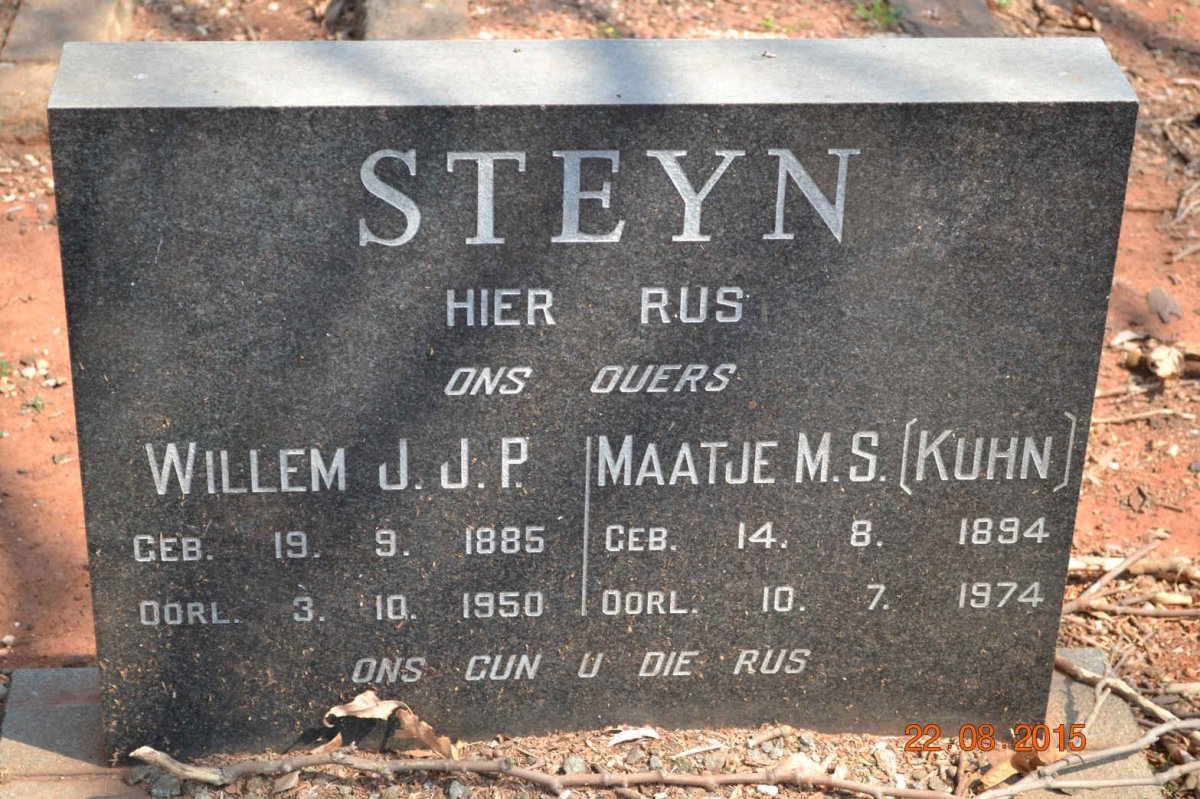 STEYN Willem J.J.P. 1885-1950 &amp; Maatje M.S. KUHN 1894-1974