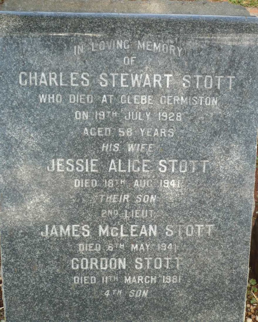 STOTT Charles Stewart -1928 &amp; Jessie Alice -1941 :: STOTT James McClean -1941 :: STOTT Gordon -1981