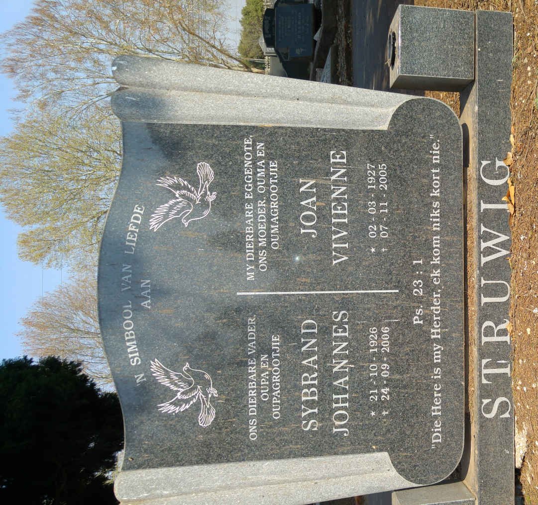 STRUWIG Sybrand Johannes 1926-2006 &amp; Joan Vivienne 1927-2005