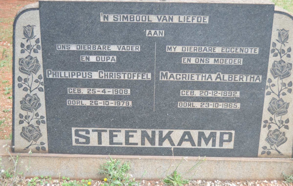 STEENKAMP Phillippus Christoffel 1908-1979 &amp; Magrietha Albertha 1892-1965