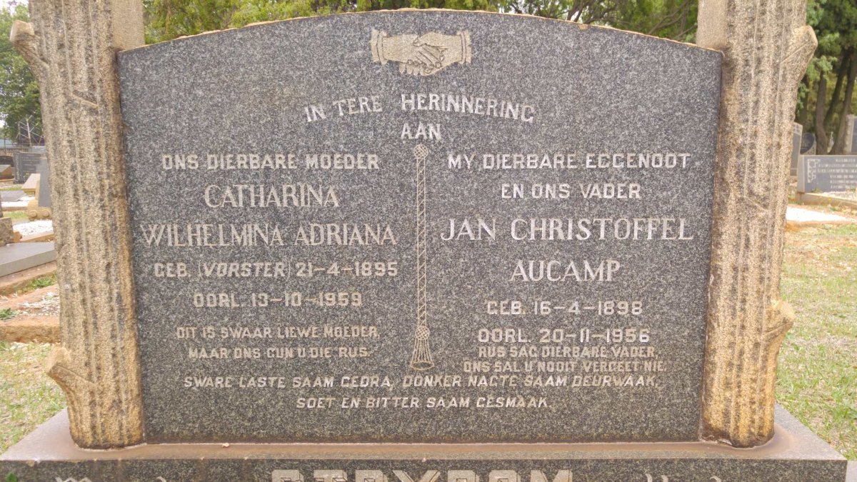 STRYDOM Jan Christoffel Aucamp 1898-1956 &amp; Catharina Wilhelmina Adriana 1895-1959