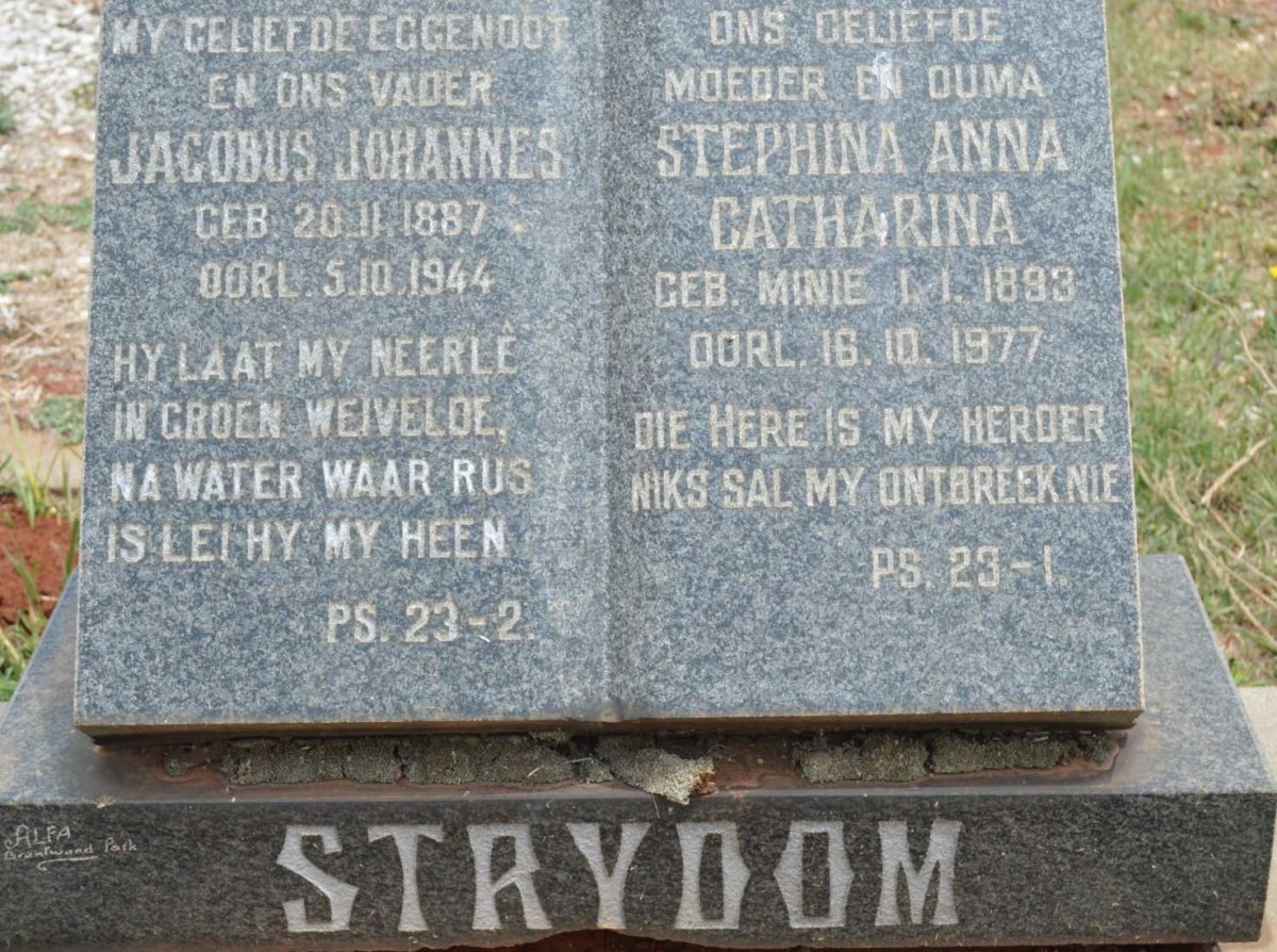 STRYDOM Jacobus Johannes 1887-1944 &amp; Stephina Anna Catharina MINIE 1893-1977