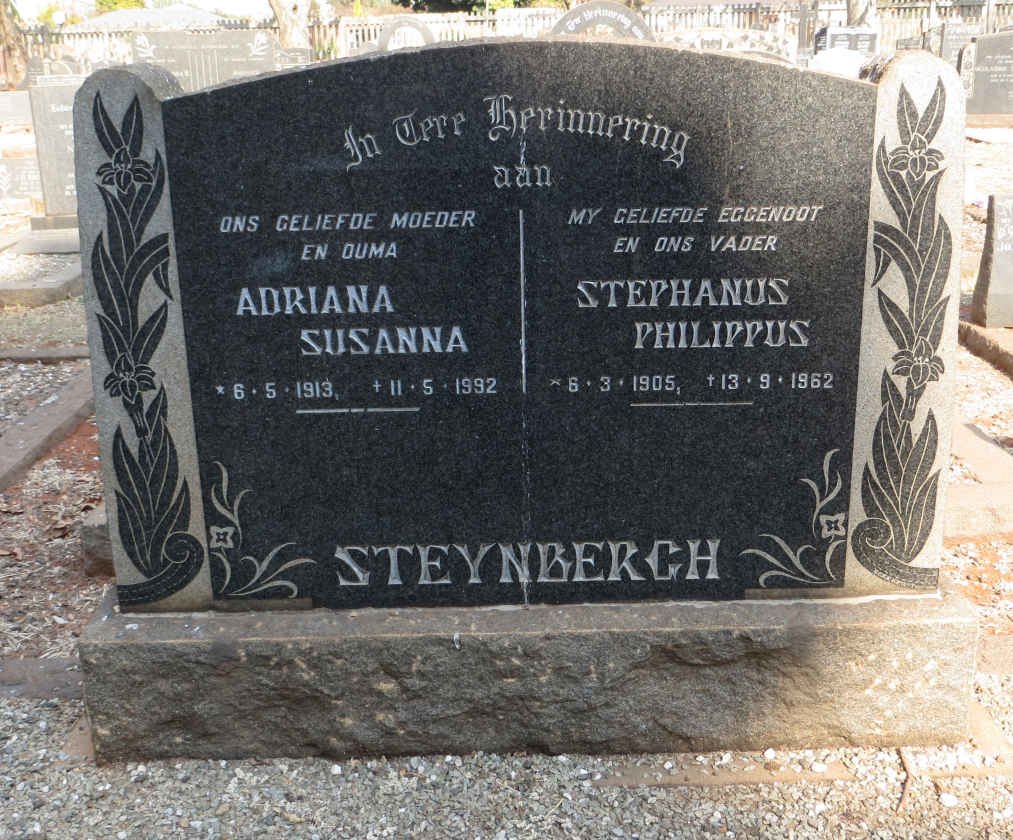 STEYNBERGH Stephanus Philippus 1905-1962 &amp; Adriana Susanna 1913-1992