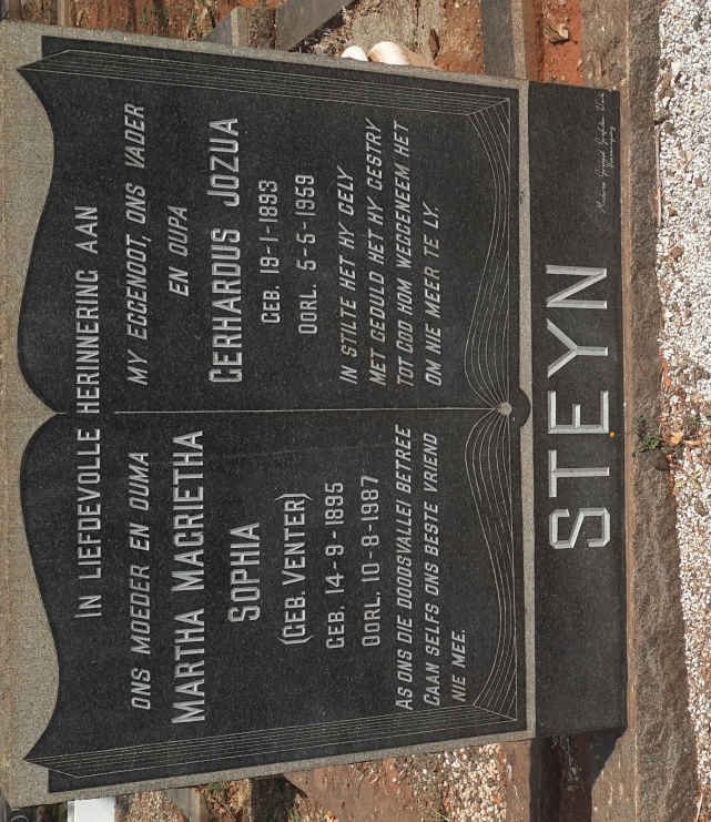 STEYN Gerhardus Jozua 1893-1959 &amp; Martha Magrietha Sophia VENTER 1895-1987