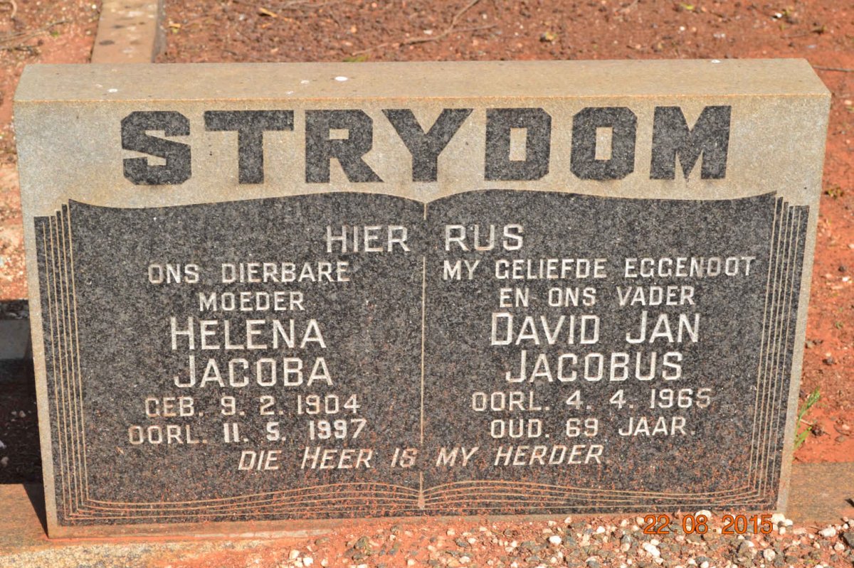 STRYDOM David Jan Jacobus -1965 &amp; Helena Jacoba 1904-1997