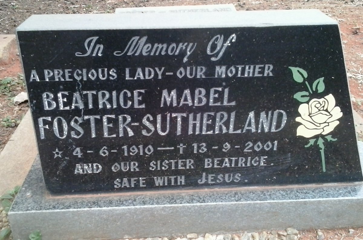 SUTHERLAND Beatrice Mabel, Foster 1910-2001