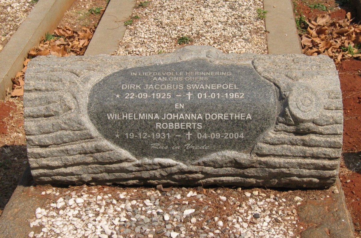 SWANEPOEL Dirk Jacobus 1925-1962 &amp; Wilhelmina Johanna Dorethea ROBBERTS 1931-2004