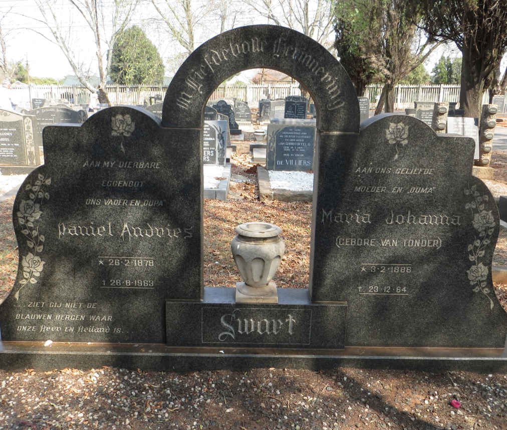 SWART Daniel Andries 1878-1963 &amp; Maria Johanna VAN TONDER 1886-1964