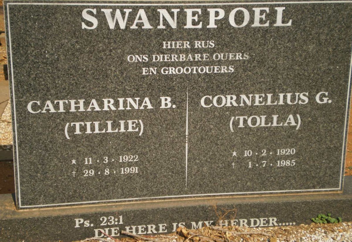SWANEPOEL Cornelius G. 1920-1985 &amp; Catharina B. 1922-1991