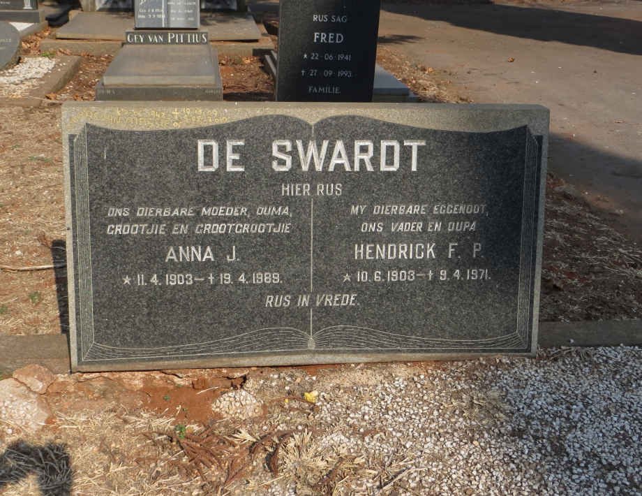 SWARDT Hendrick F.P., de 1903-1971 &amp; Anna J. 1903-1989