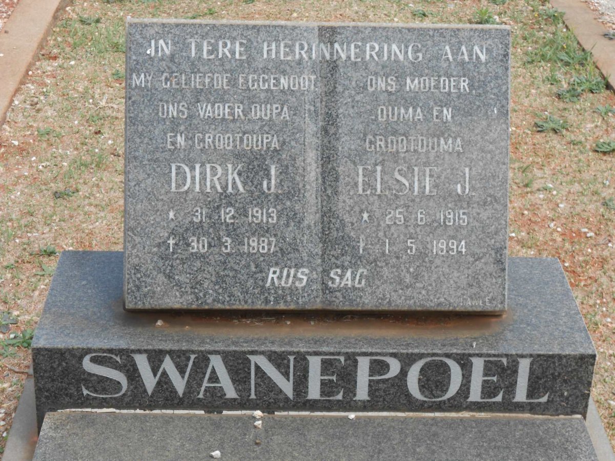 SWANEPOEL Dirk J. 1913-1987 &amp; Elsie J. 1915-1994