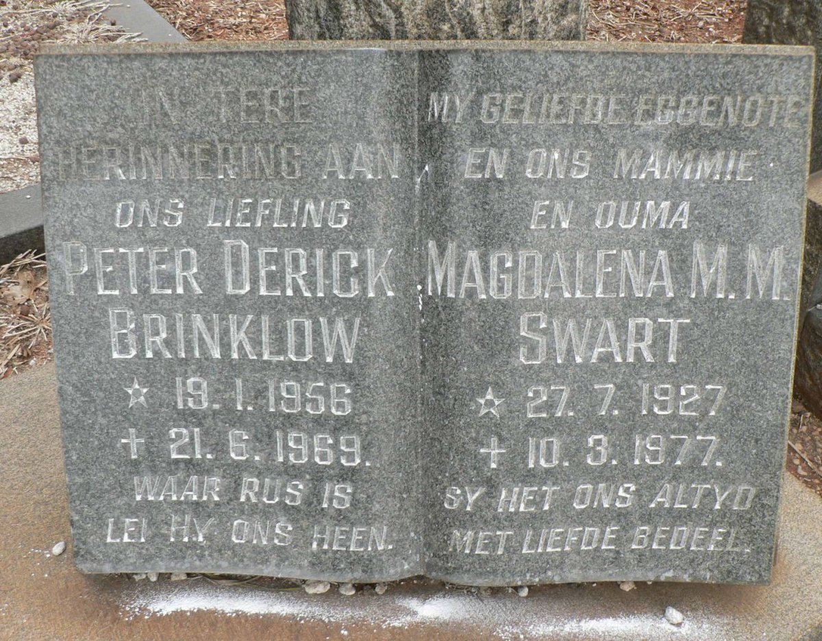SWART Magdalena M.M. 1927-1977 :: BRINKLOW Peter Derick 1956-1969