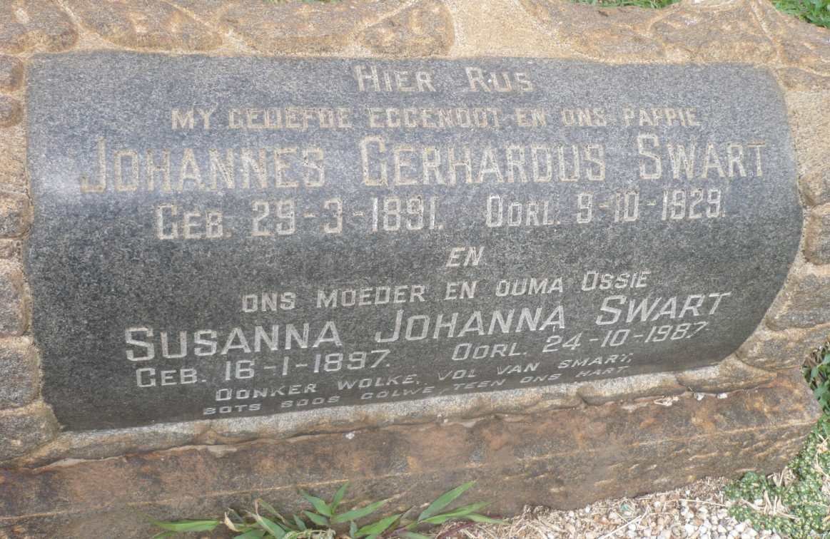 SWART Johannes Gerhardus 1891-1929 &amp; Susanna Johanna 1897-1987
