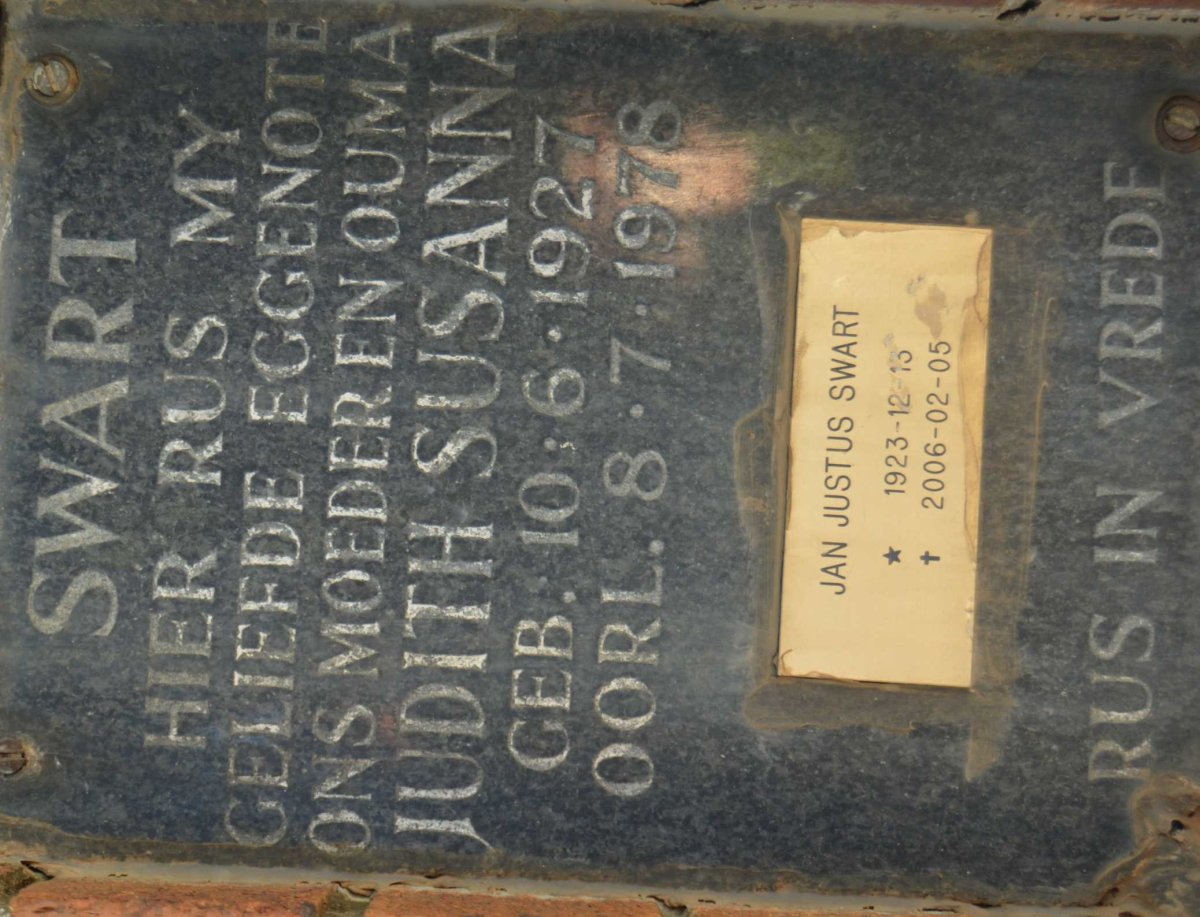 SWART Jan Justus 1923-2006 &amp; Judith Susanna 1927-1978