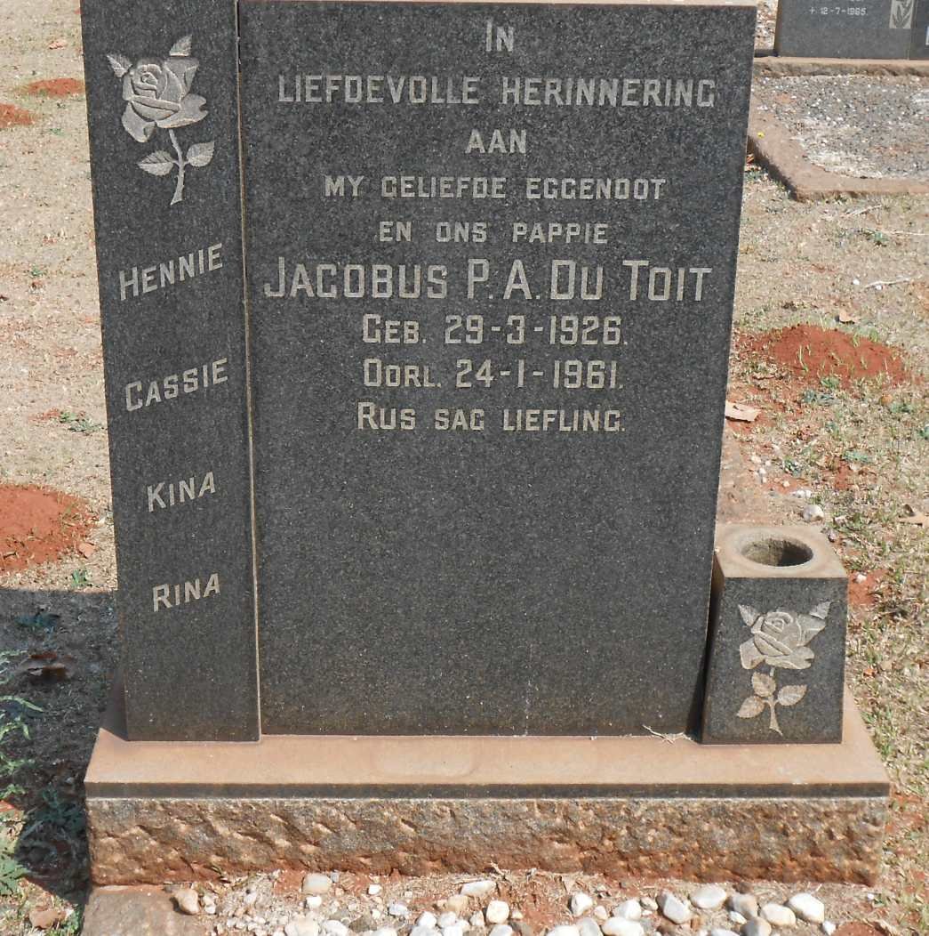 TOIT Jacobus P.A, du 1926-1961