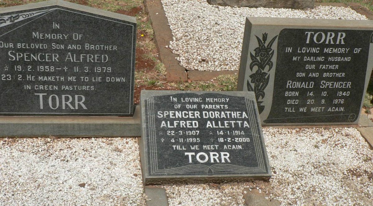 TORR Spencer Alfred 1907-1995 &amp; Dorathea Alletta 1914-2000 :: TORR Ronald Spencer 1940-1976 :: TORR Spencer Alfred 1958-1979